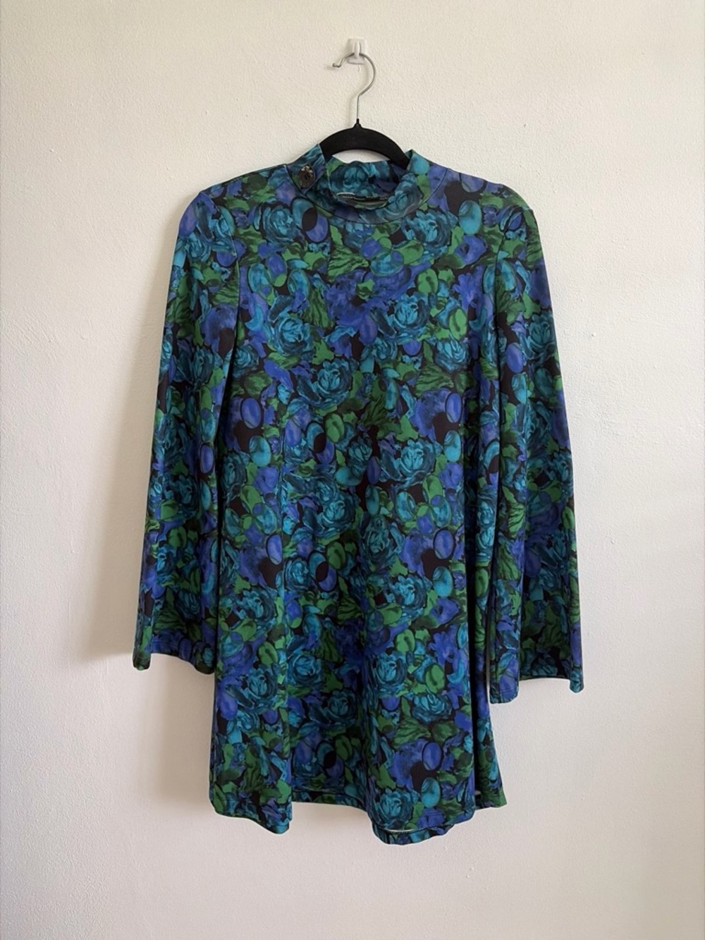 Zara Blue Floral Mock Neck Mini Dress | Artsy 90s Y2K Tunic Dress